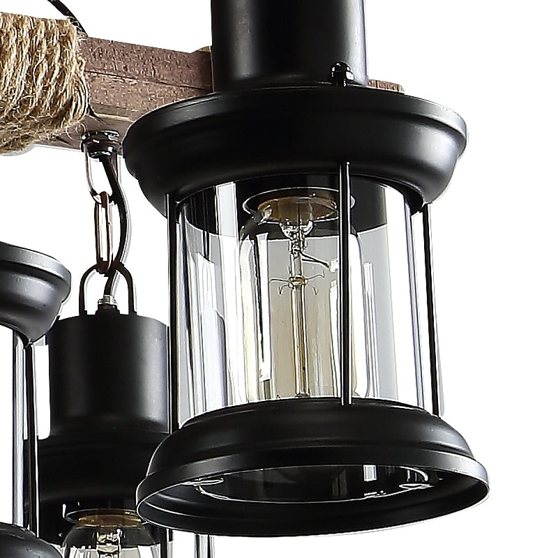 Rustic Metal Glass Multi-Light Chandelier