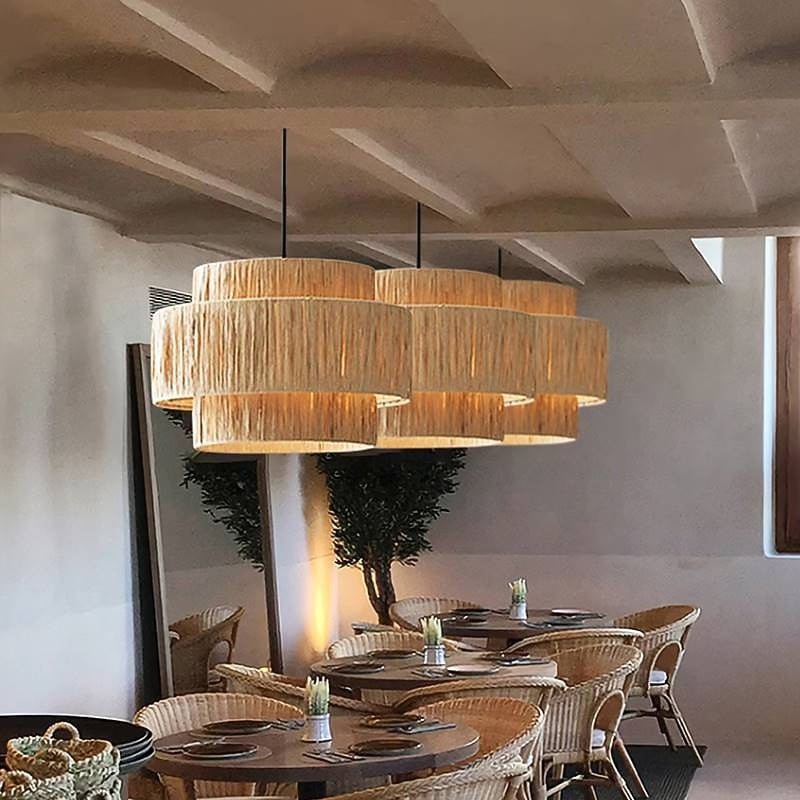 Boho Rattan Drum Pendant Light