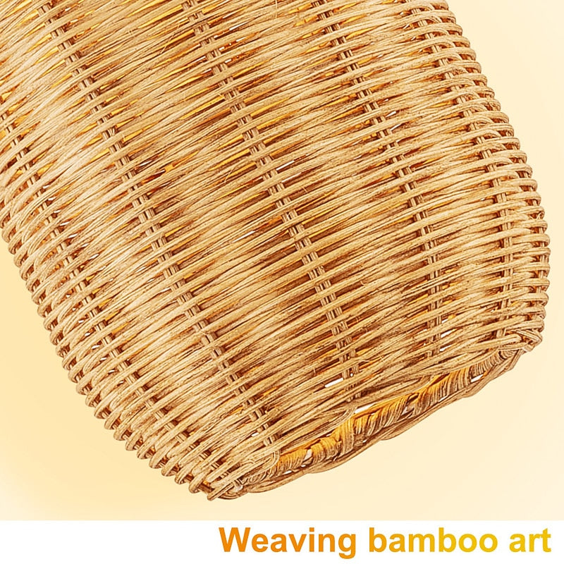 Boho Rattan Cylinder Pendant Light