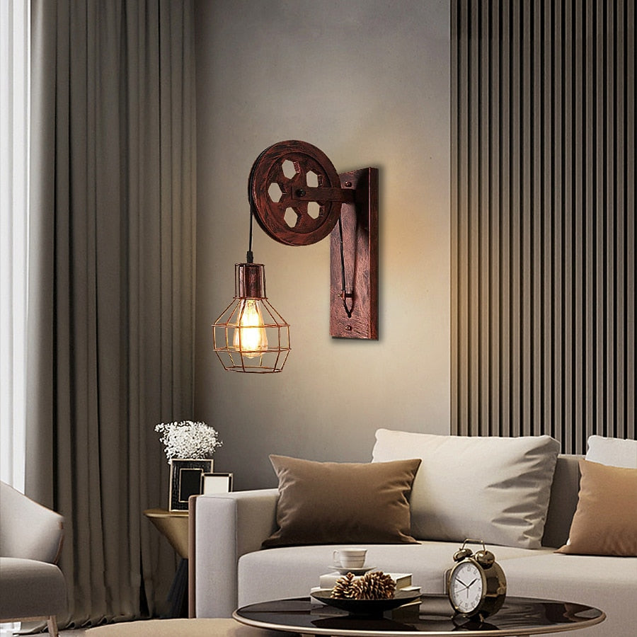 Modern Metal Pulley-Lantern Wall Light
