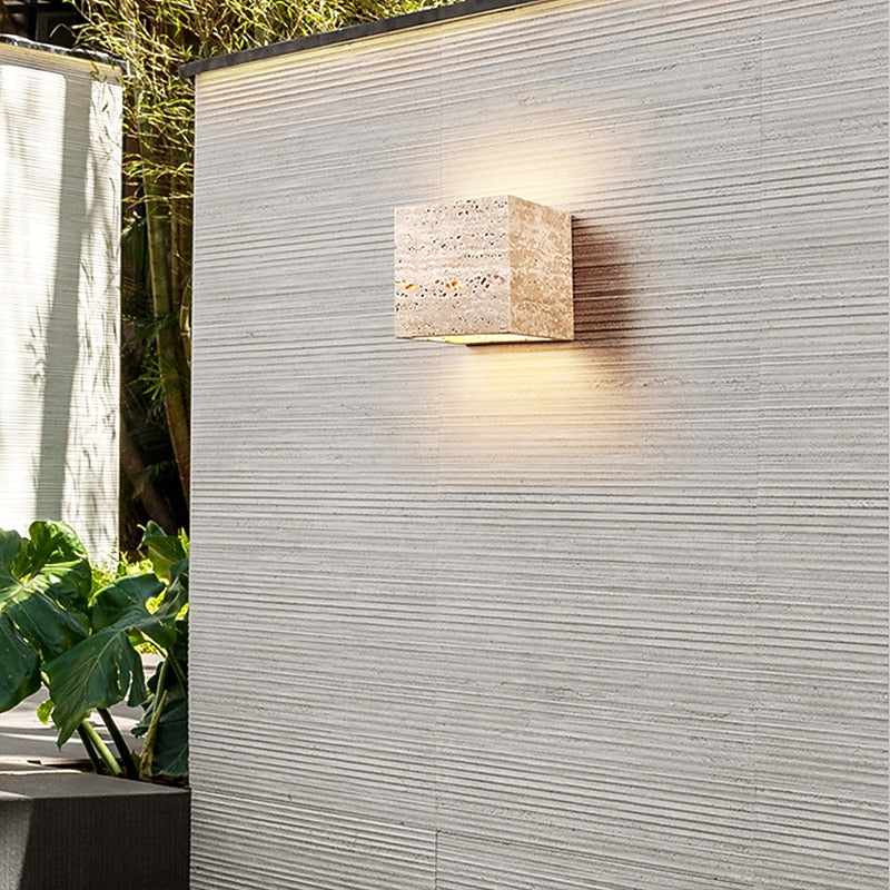 Wabi-Sabi Travertine Cube Wall Light