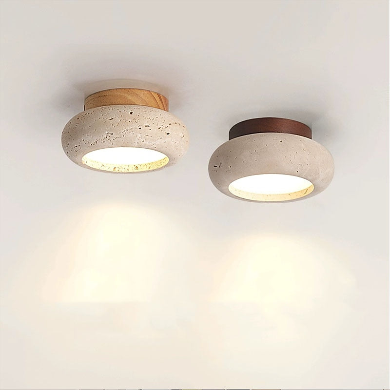 Wabi-Sabi Travertine Drum Ceiling Light