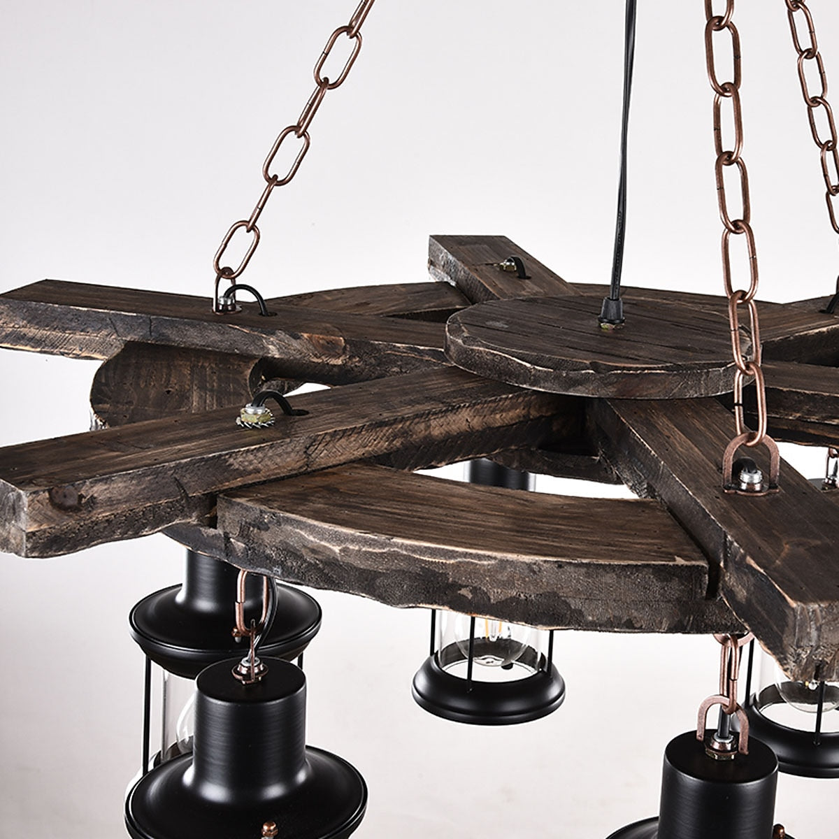 Vintage Wood Glass Multi-Light Pendant Light