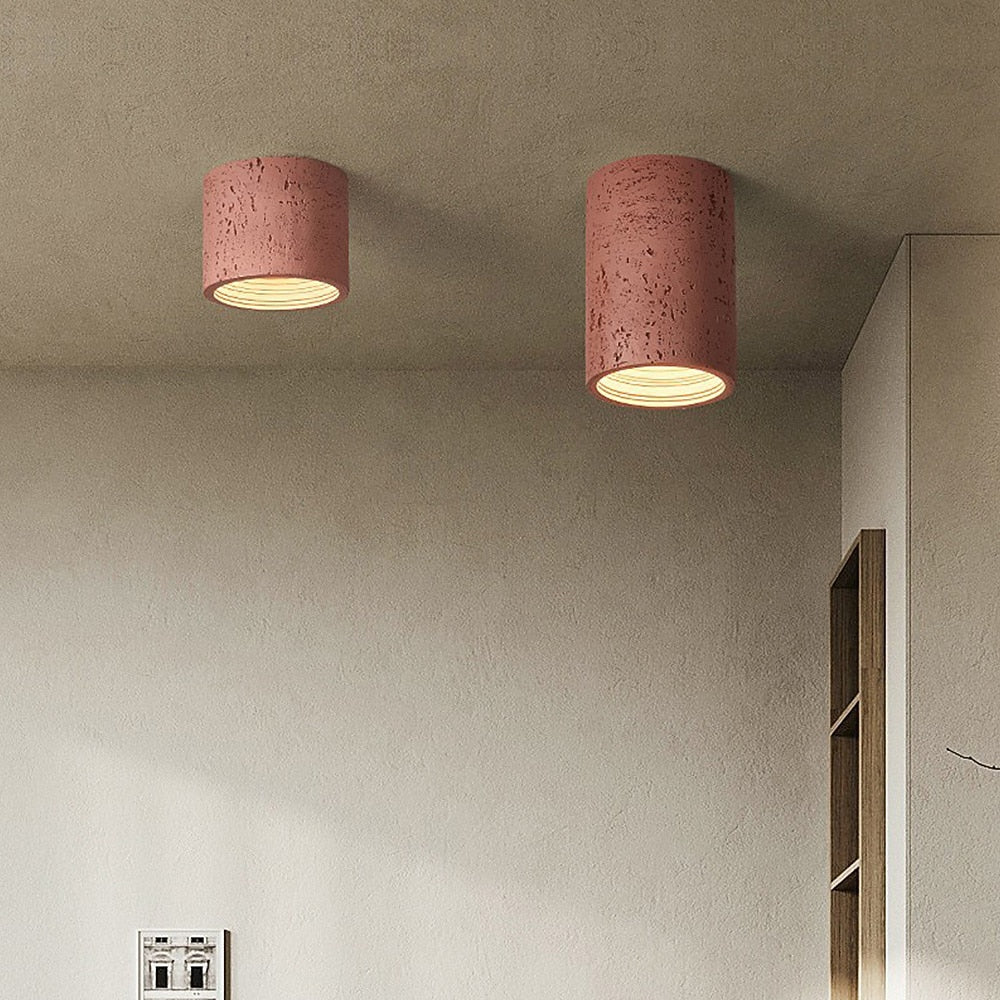 Wabi-Sabi Travertine Cylinder Ceiling Light