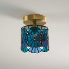 Deckenleuchte im Vintage-Stil mit zylindrischem Buntglasschirm