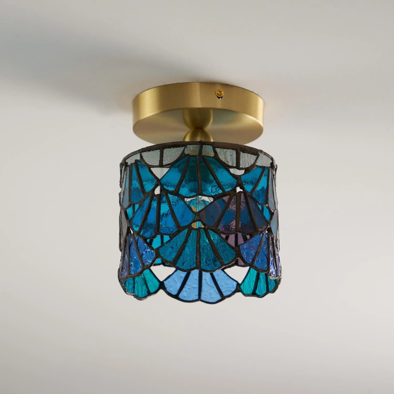 Vintage Stained-Glass Cylinder Ceiling Light