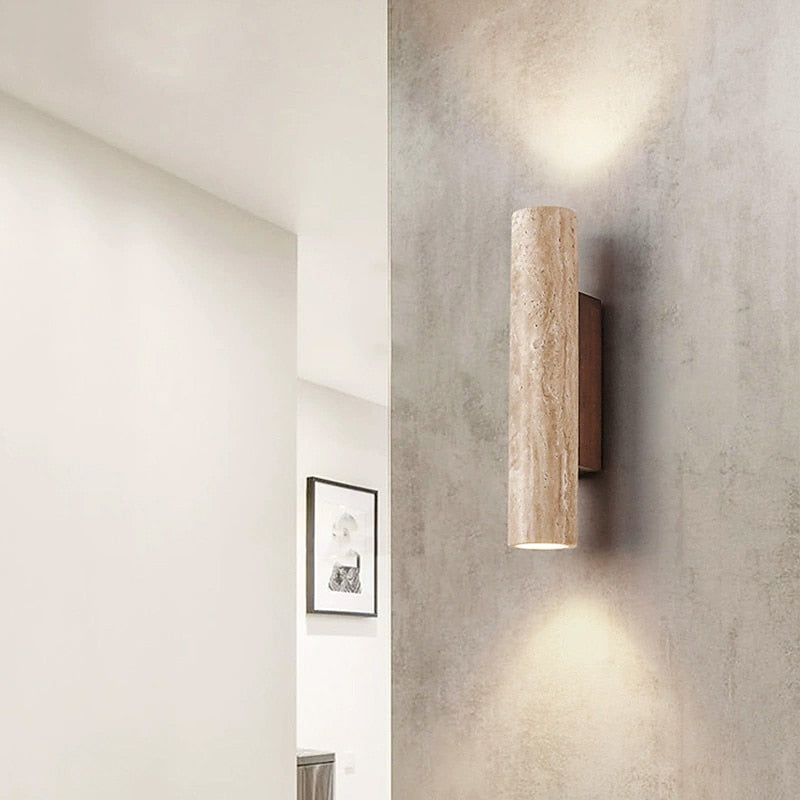 Wabi-Sabi Travertine Cylinder Wall Light