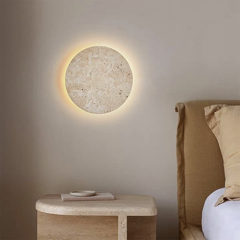 Wabi-Sabi Travertine Disc Wall Light