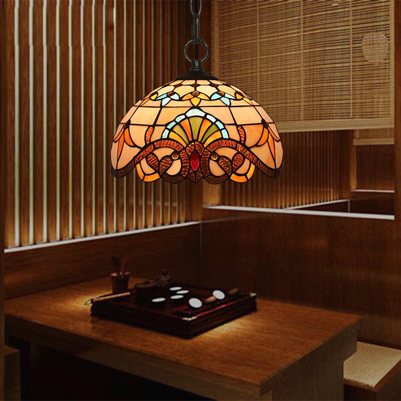 Vintage Stained-Glass Dome Pendant Light