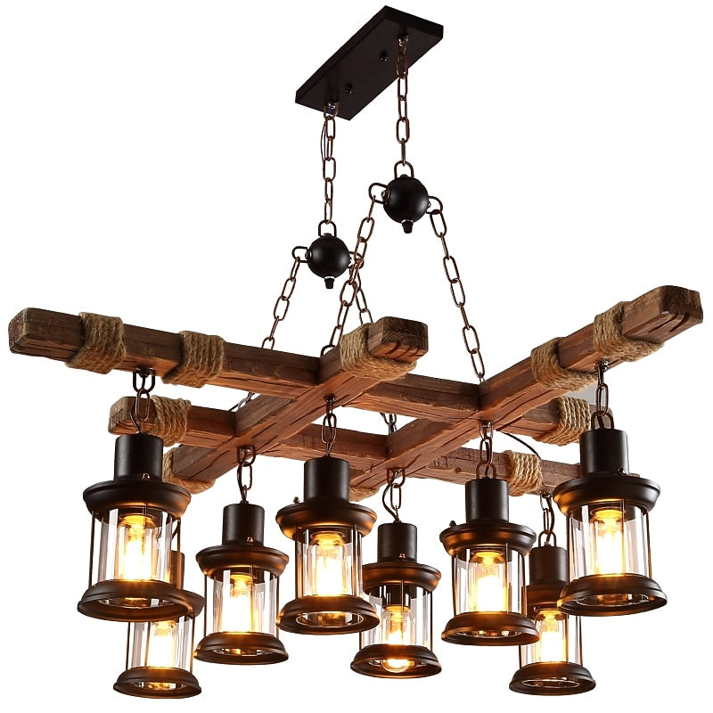 Rustic Metal Glass Multi-Light Chandelier