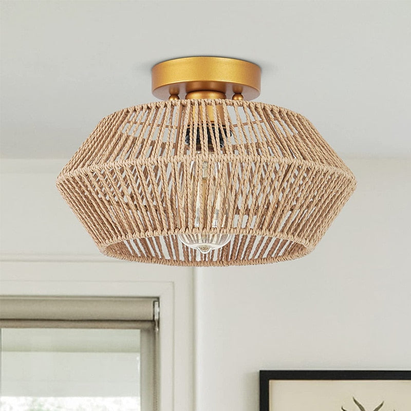 Boho Rattan Drum Ceiling Light