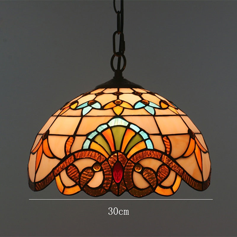 Vintage Stained-Glass Dome Pendant Light