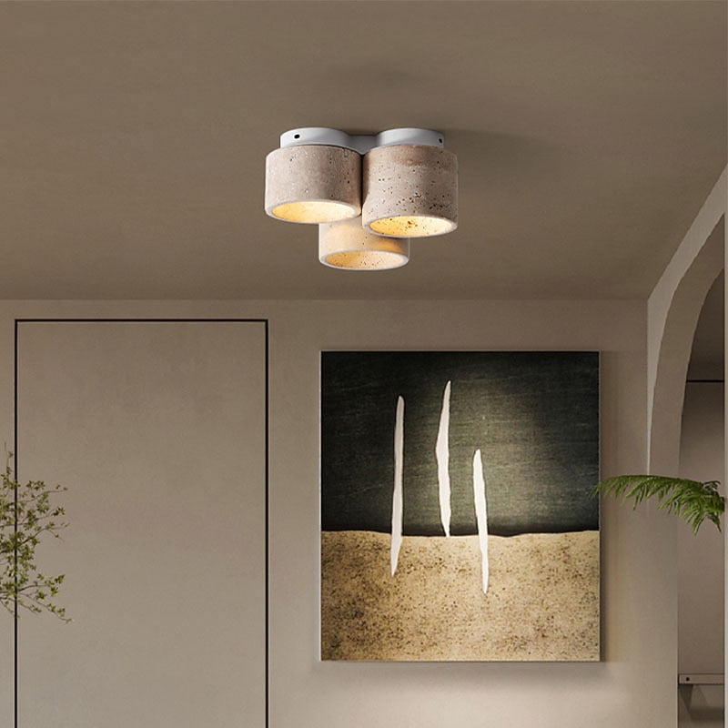 Wabi-Sabi Travertine Drum Ceiling Light
