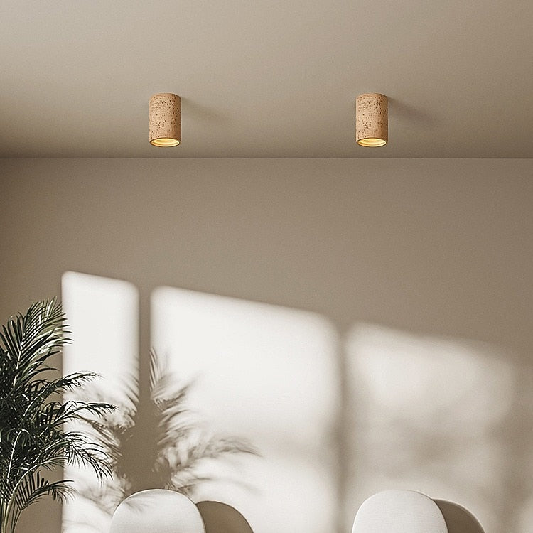 Wabi-Sabi Travertine Cylinder Ceiling Light