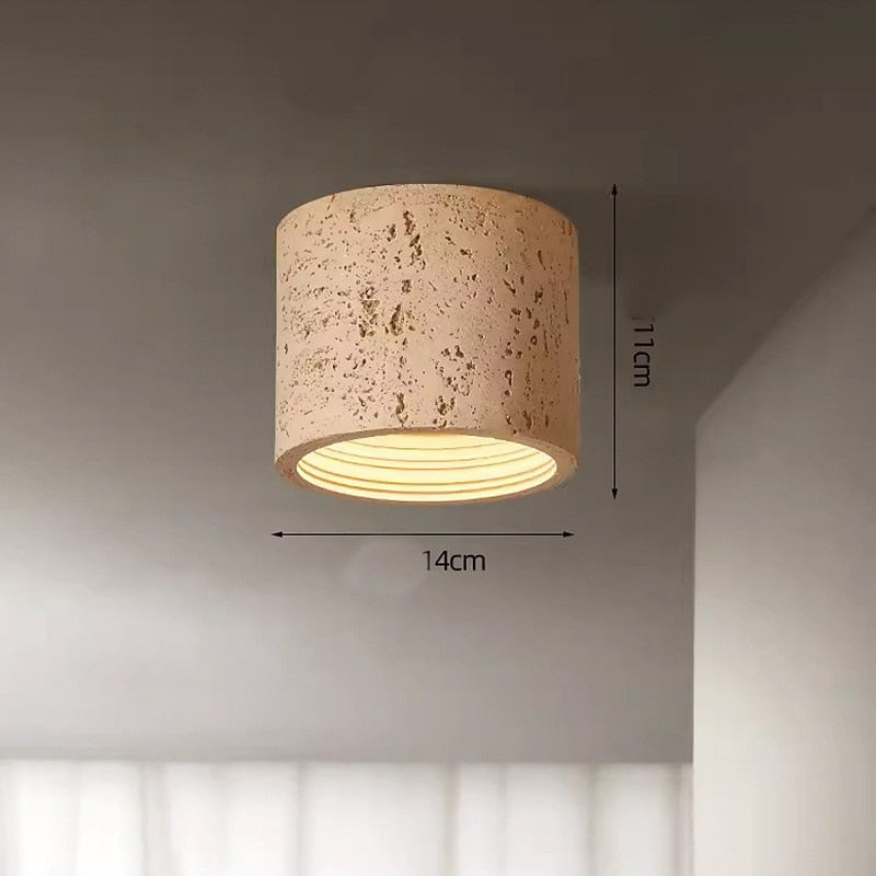 Wabi-Sabi Travertine Drum Ceiling Light