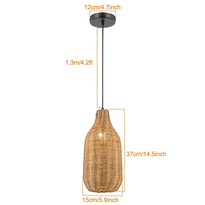 Boho Rattan Cylinder Pendant Light