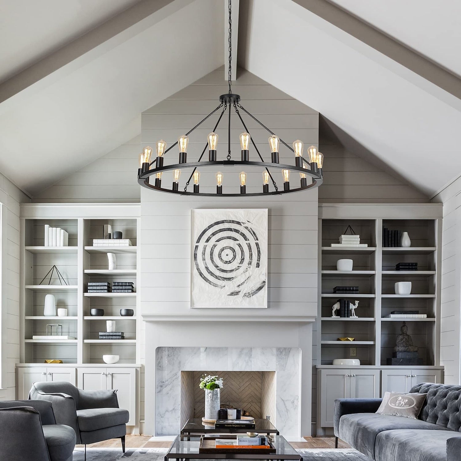 Industrial Metal Wagon-Wheel Chandelier