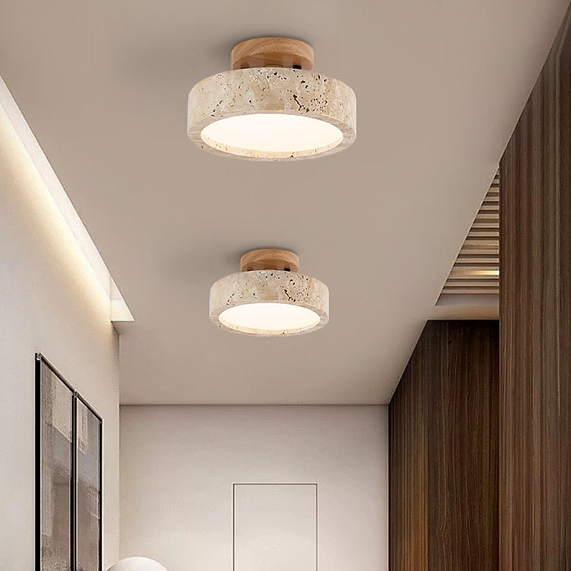 Wabi-Sabi Travertine Cylinder Ceiling Light