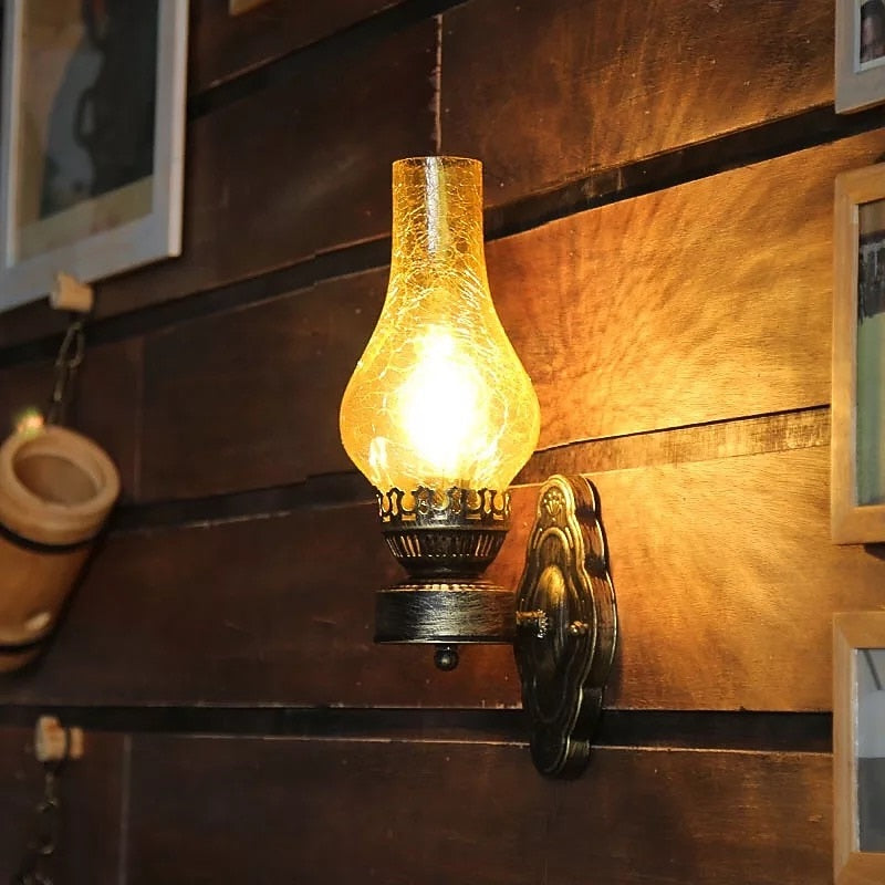 Vintage Metal Hurricane-Lantern Wall Light