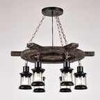 Vintage Wood Glass Multi-Light Pendant Light
