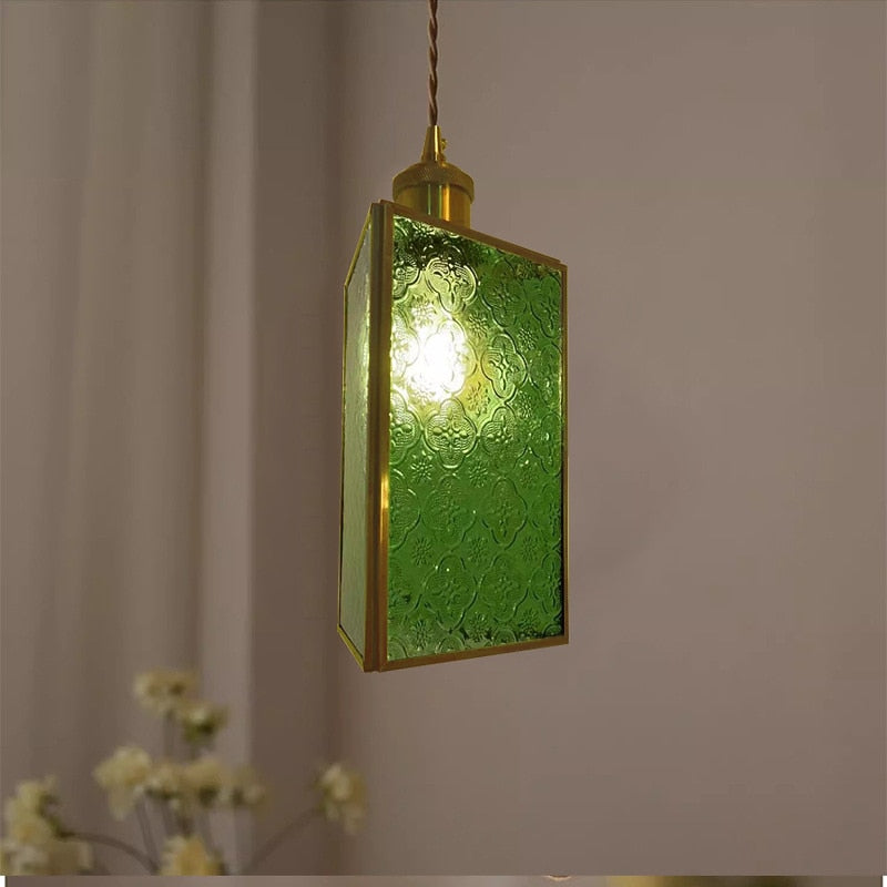 Vintage Stained-Glass Dome Pendant Light