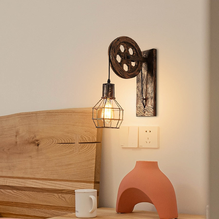 Industrial Metal Pulley-Lantern Wall Light