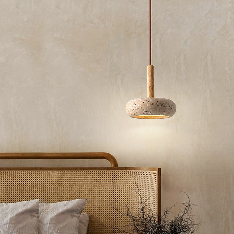 Wabi-Sabi Travertine Disc Pendant Light