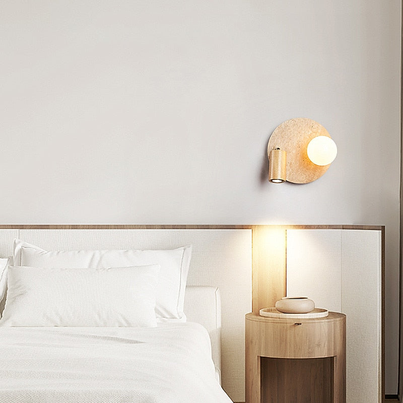 Wabi-Sabi Travertine Disc Wall Light