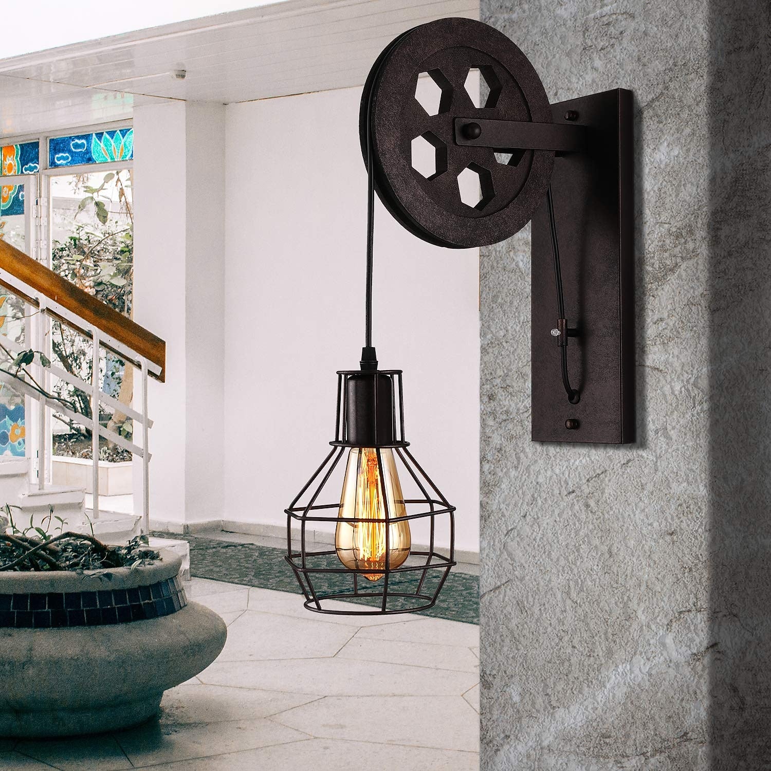 Industrial Metal Pulley-Lantern Wall Light