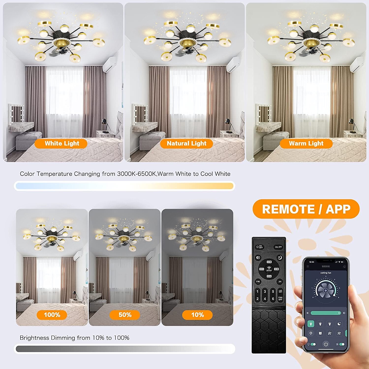 Modern Metal Sputnik Ceiling Fan Light