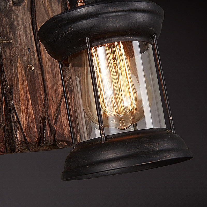Industrial Wood Lantern Wall Light