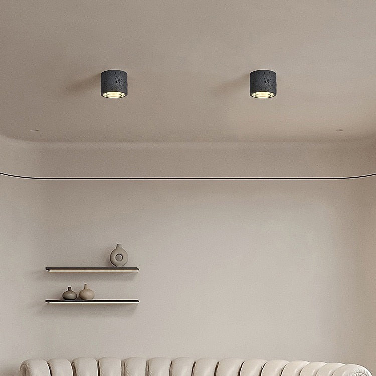 Wabi-Sabi Travertine Drum Ceiling Light