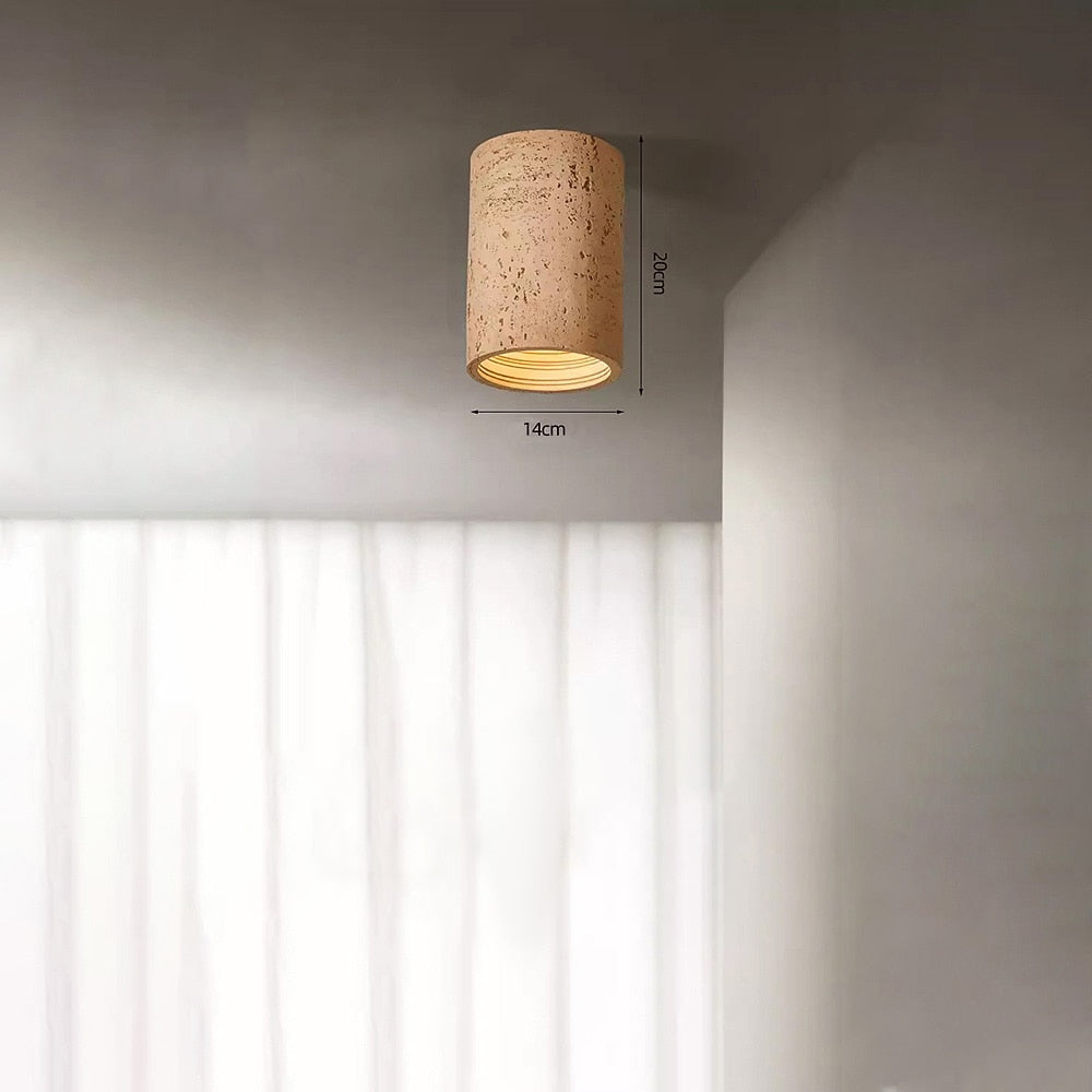 Wabi-Sabi Travertine Cylinder Ceiling Light