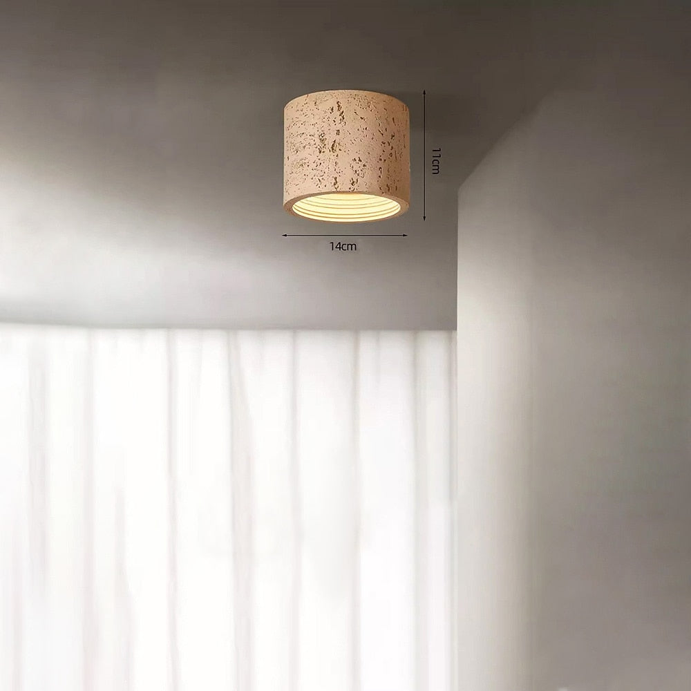 Wabi-Sabi Travertine Cylinder Ceiling Light