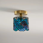 Deckenleuchte im Vintage-Stil mit zylindrischem Buntglasschirm