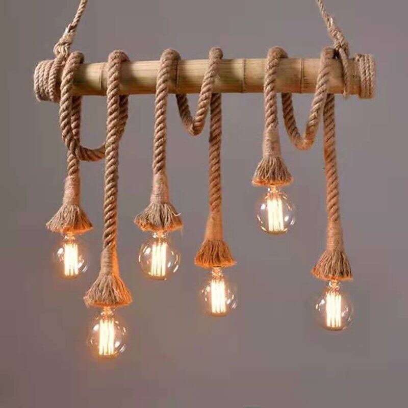 Rustic Hemp Rope Linear Pendant Light