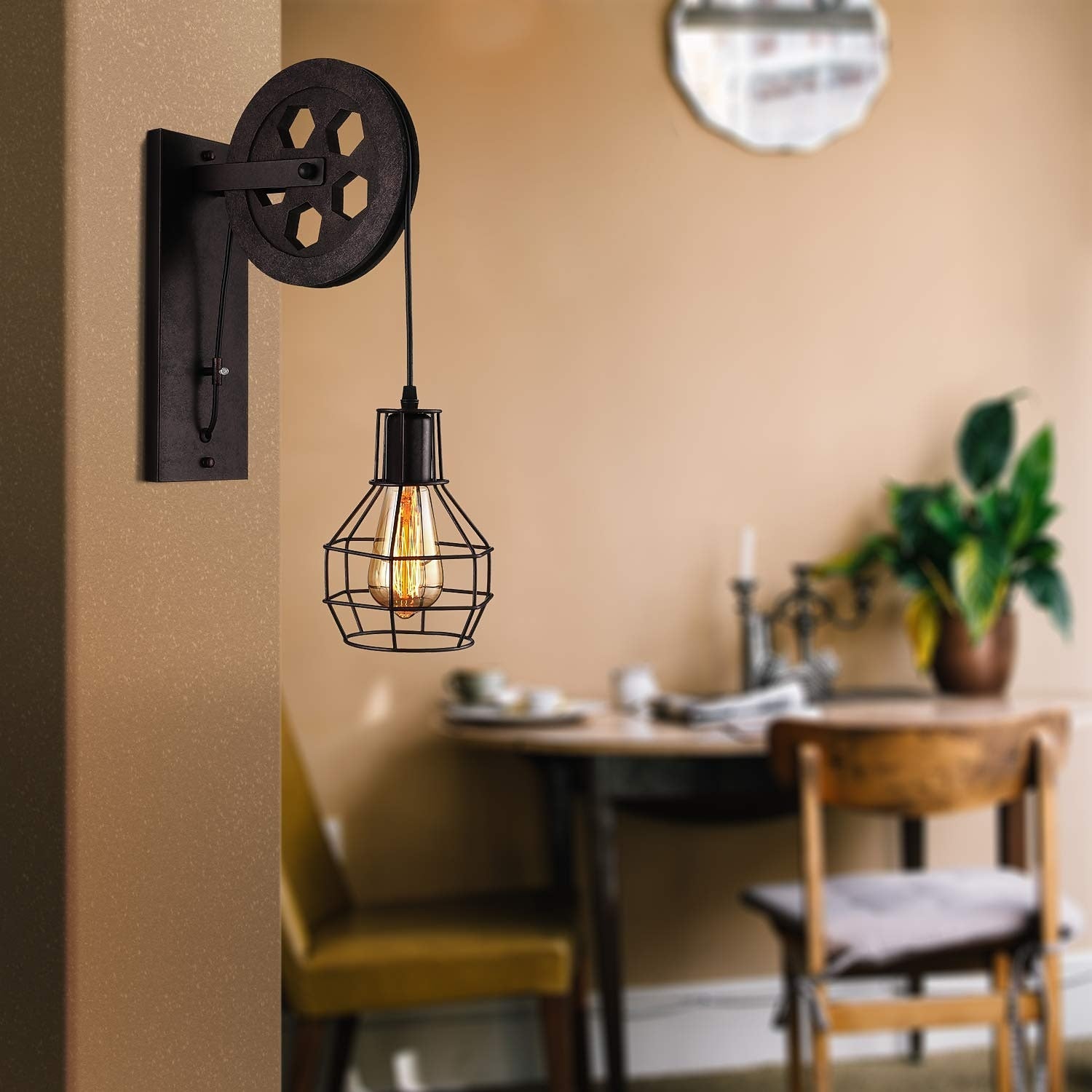 Industrial Metal Pulley-Lantern Wall Light