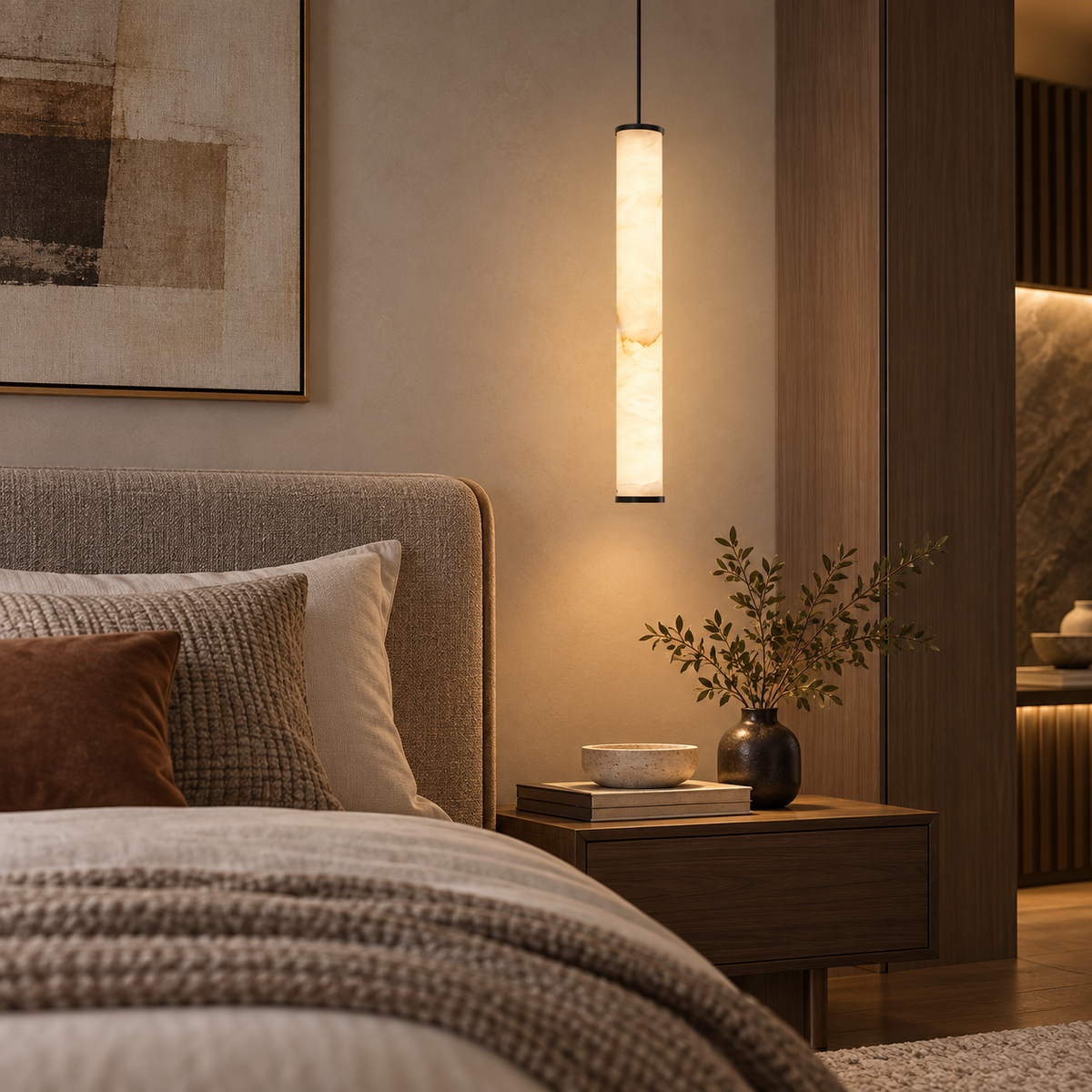 Wabi-Sabi Marble Cylinder Pendant Light