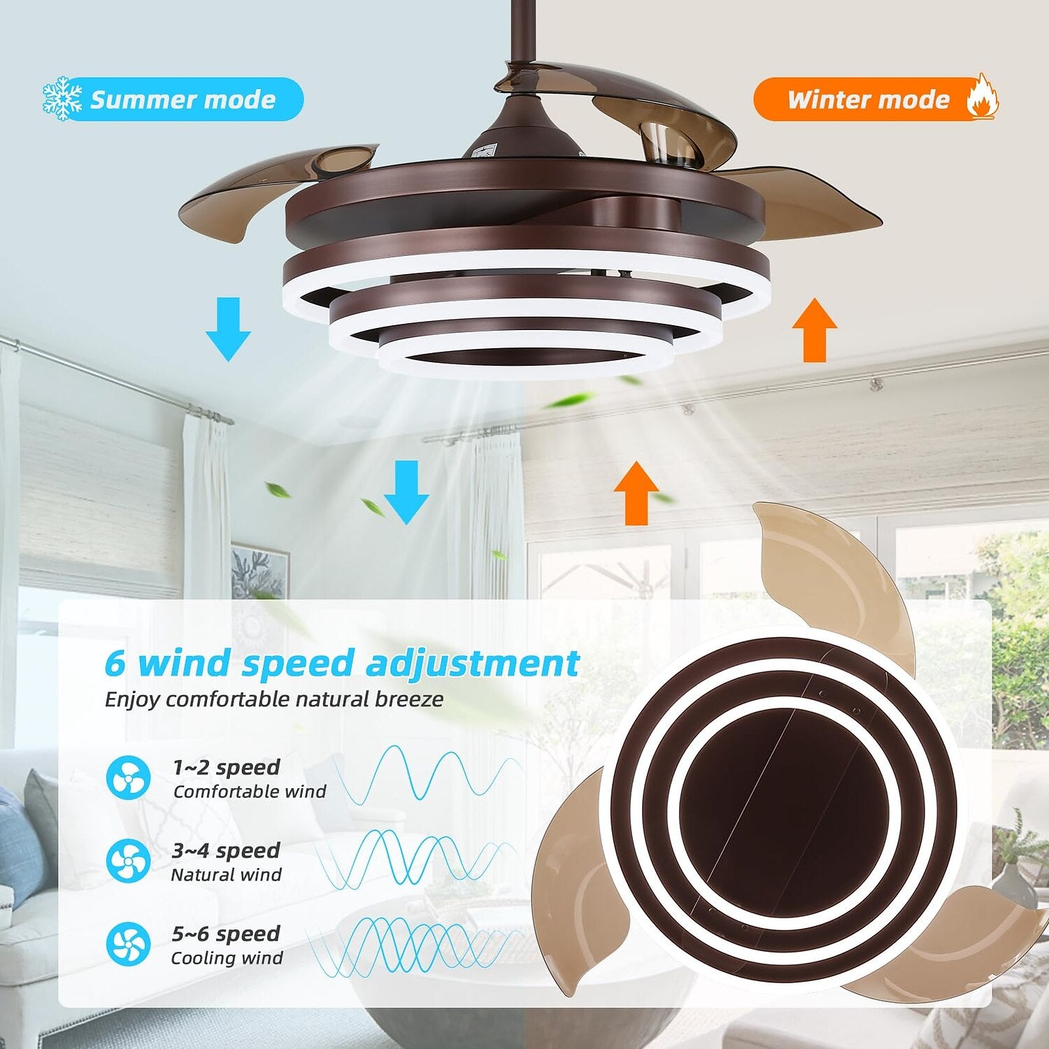 Modern Metal Ring-Fan Ceiling Fan Light