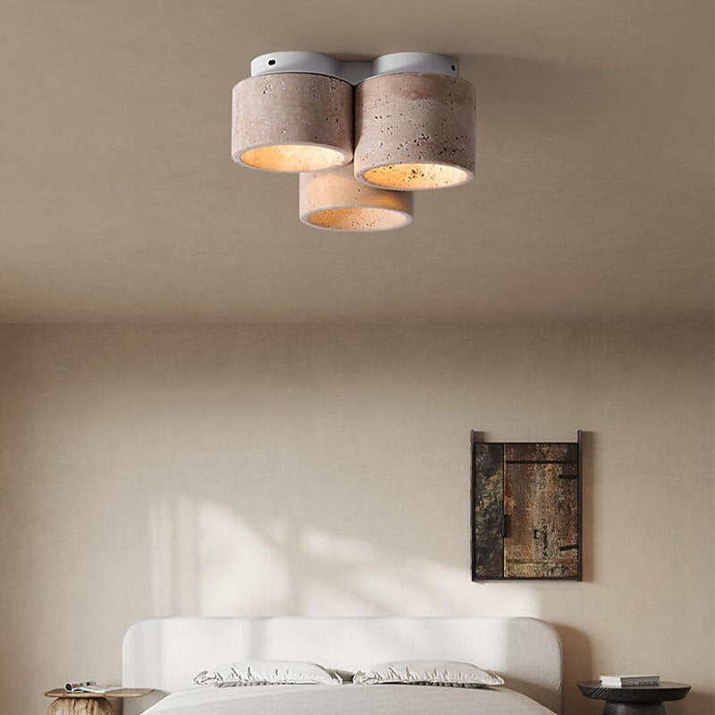 Wabi-Sabi Travertine Drum Ceiling Light