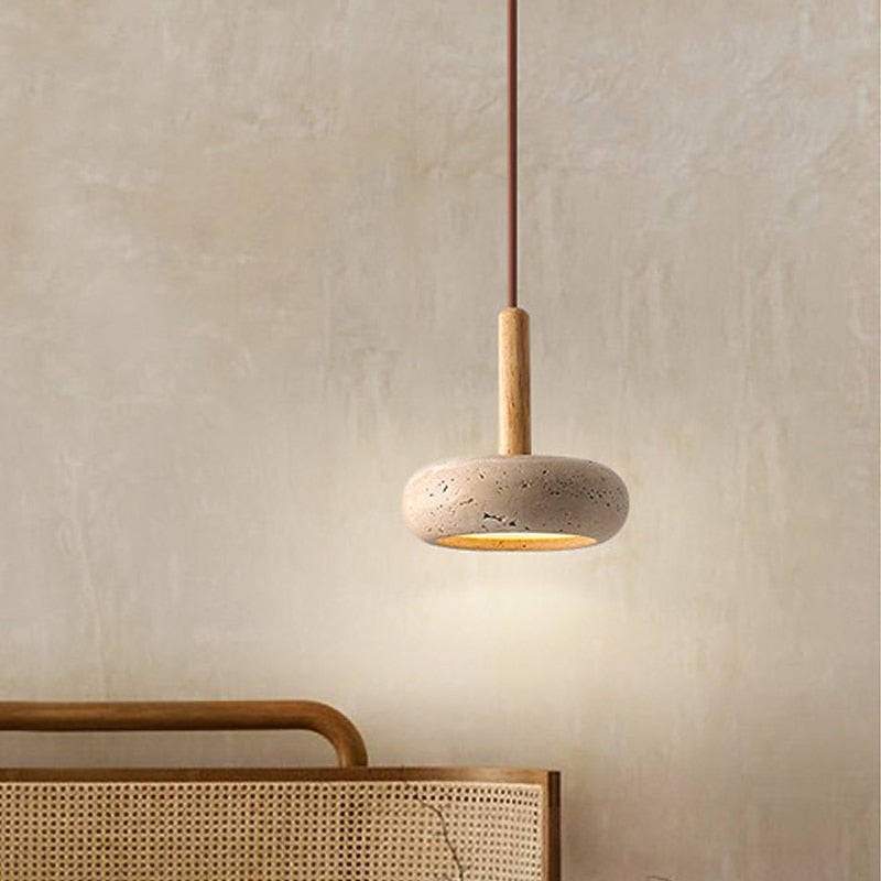 Wabi-Sabi Travertine Disc Pendant Light