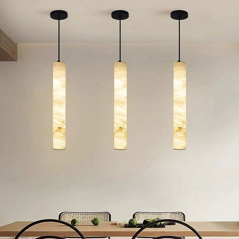 Wabi-Sabi Marble Cylinder Pendant Light