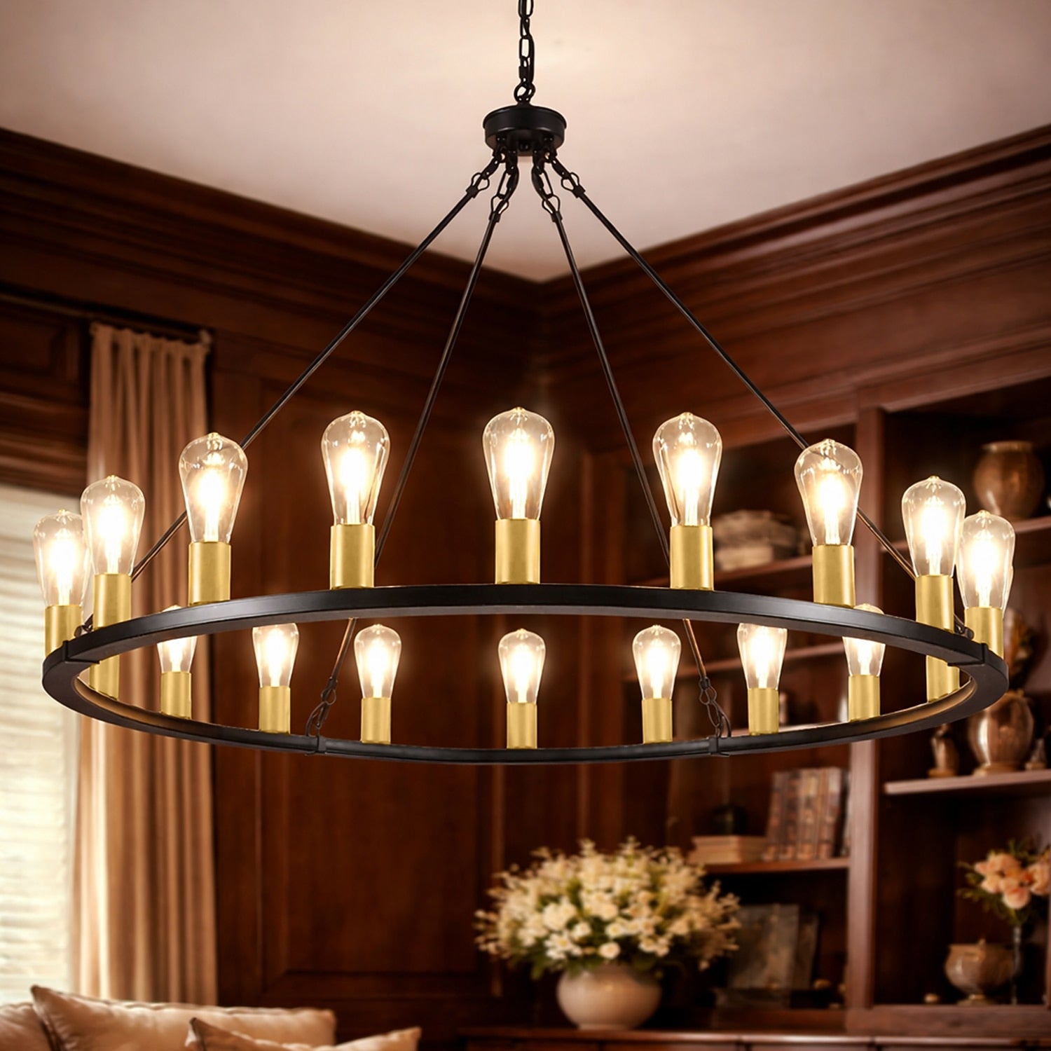 Industrial Metal Wagon-Wheel Chandelier