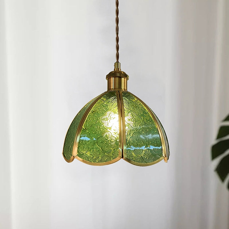 Vintage Stained-Glass Dome Pendant Light