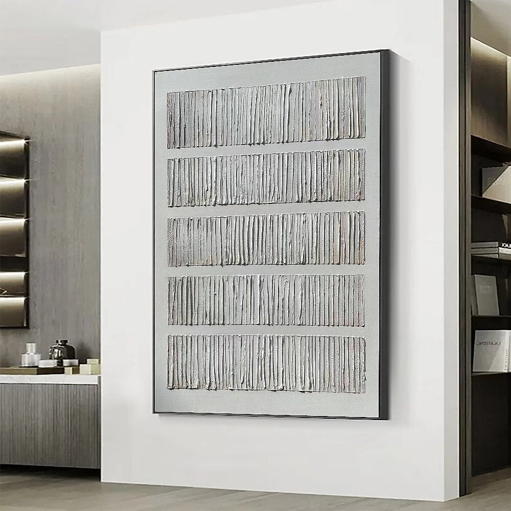 White Linear Relief Abstract Painting
