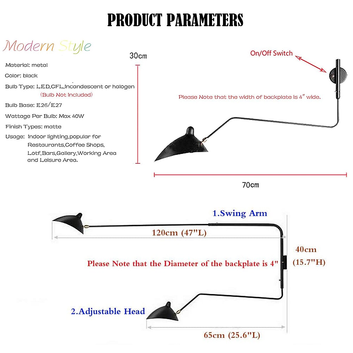 Modern Metal Swing-Arm Wall Light