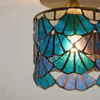 Deckenleuchte im Vintage-Stil mit zylindrischem Buntglasschirm