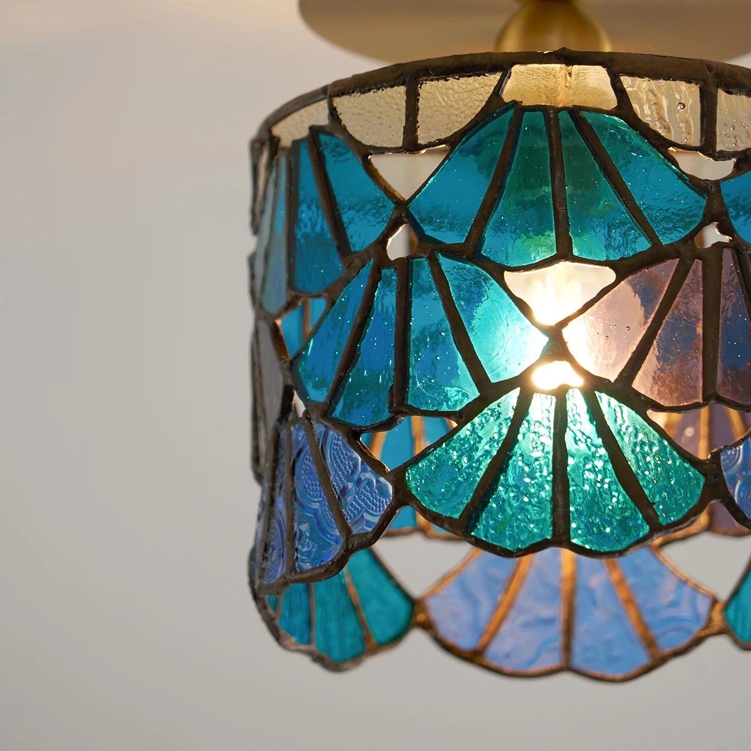 Vintage Stained-Glass Cylinder Ceiling Light