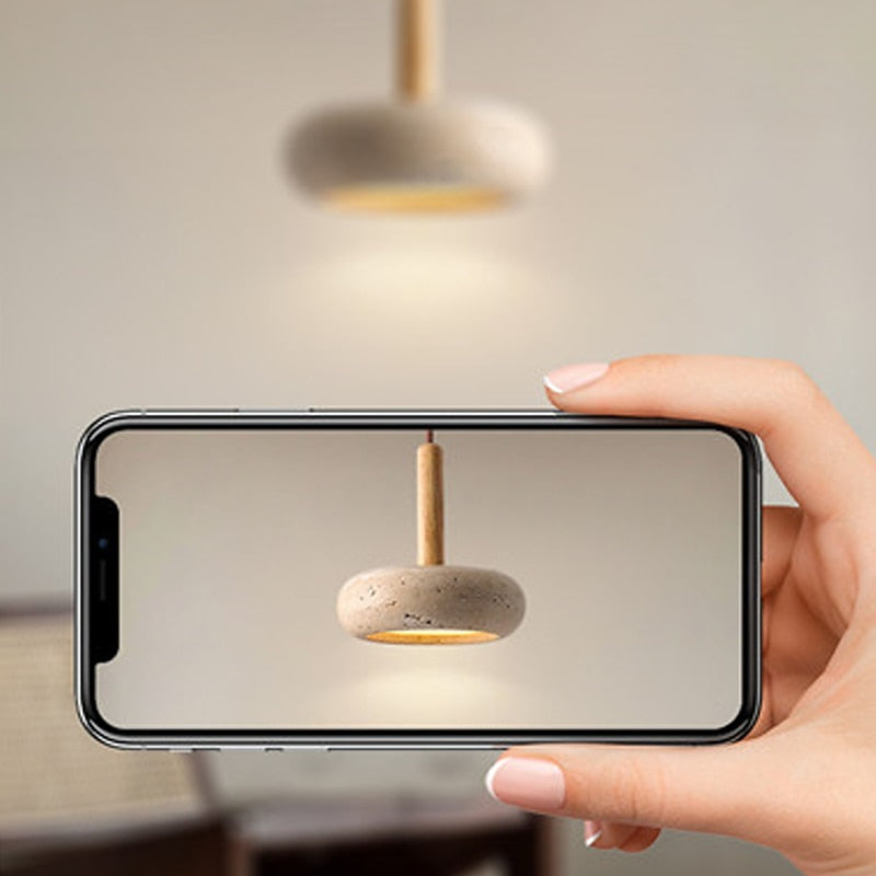 Wabi-Sabi Travertine Disc Pendant Light
