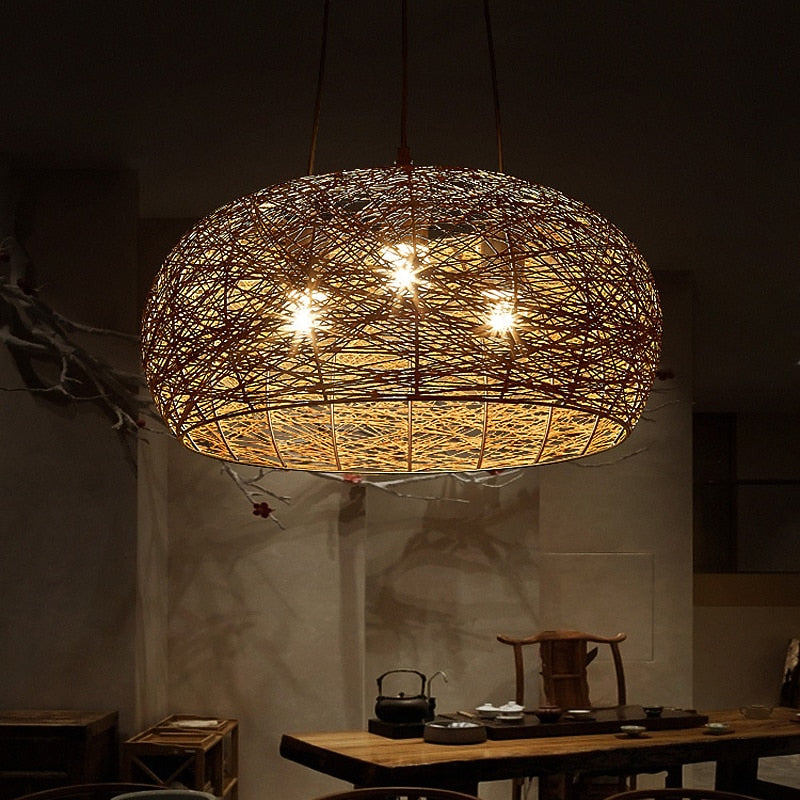 Boho Rattan Dome Pendant Light
